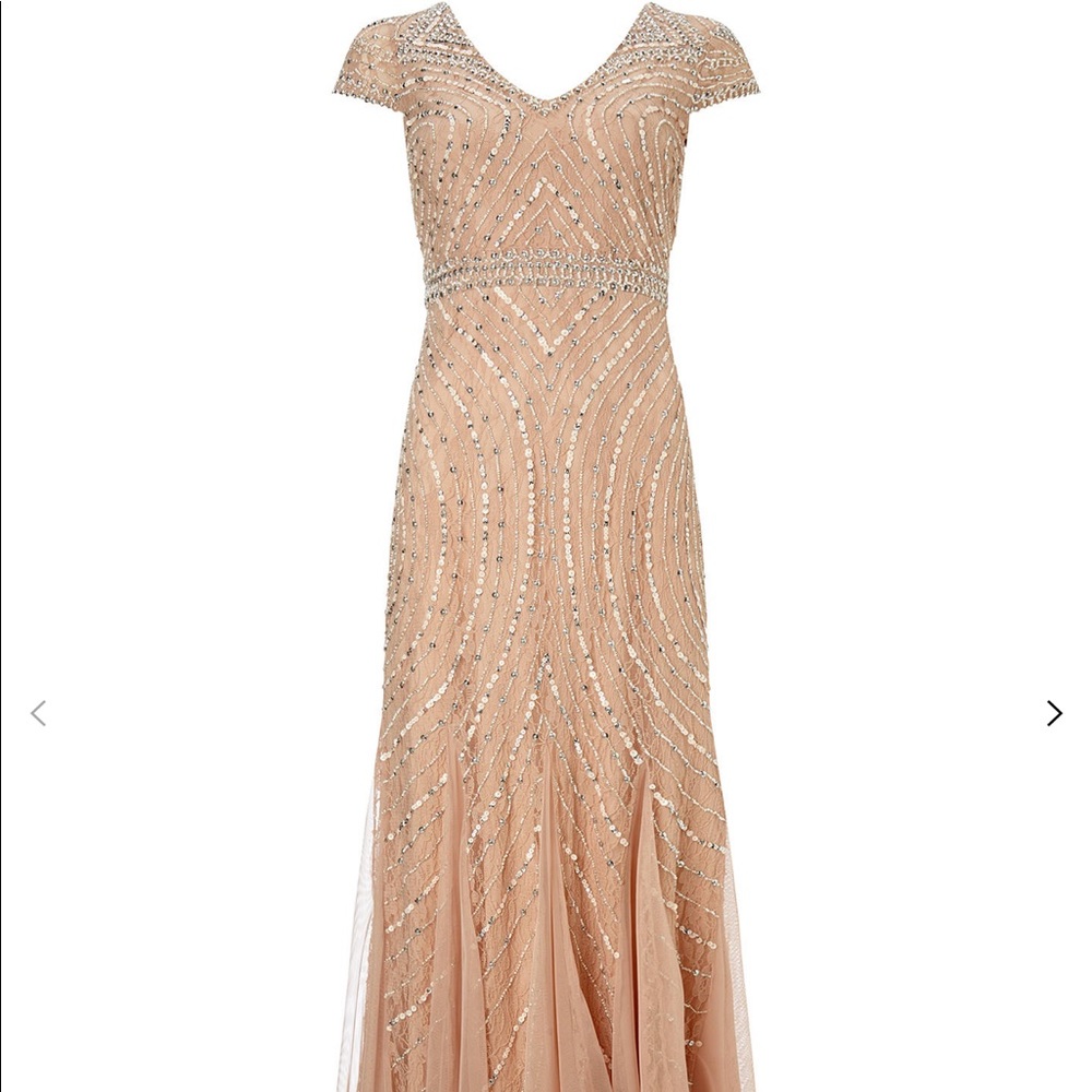 Adrianna Papell Cap Sleeve Beaded Gown With Godets